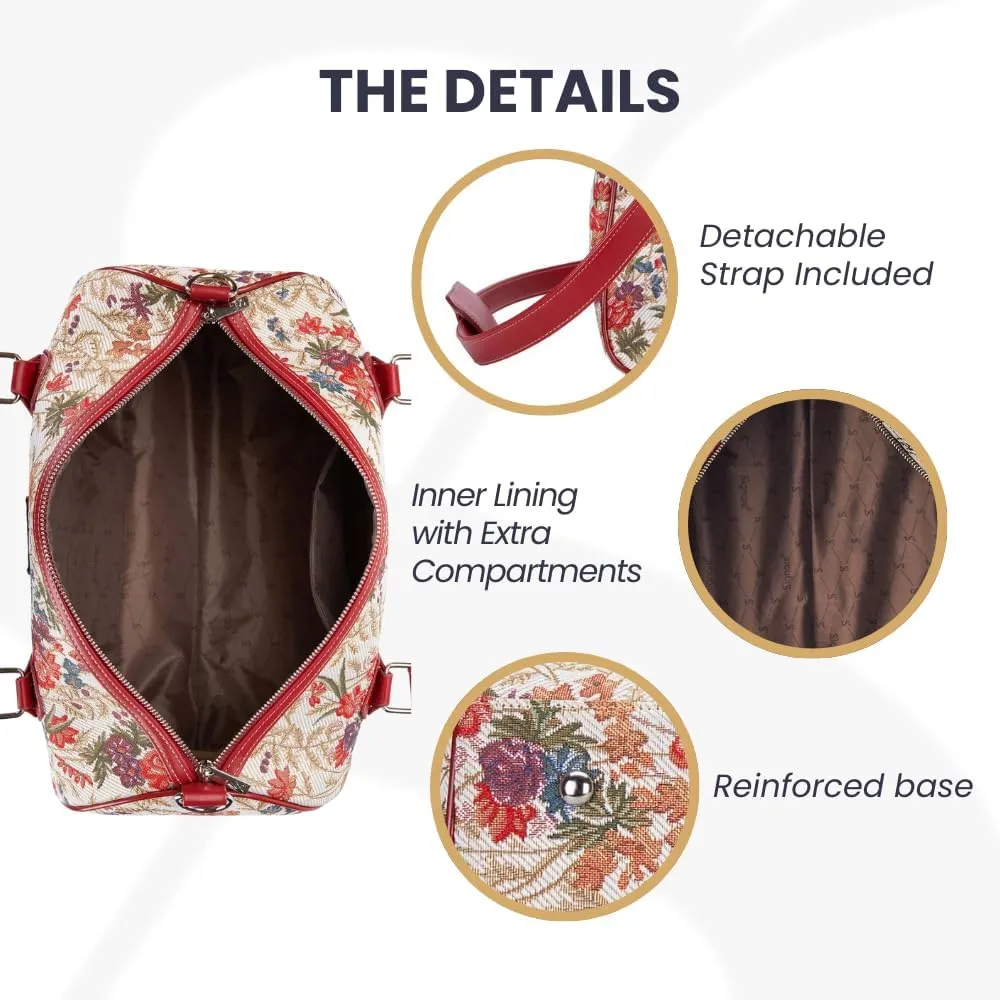 Signare Tapestry Duffle Bag Overnight Bags Weekend Bag for Women with Flower Meadow Design (TRAV-FLMD)