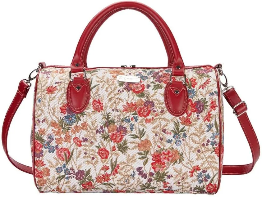 Signare Tapestry Duffle Bag Overnight Bags Weekend Bag for Women with Flower Meadow Design (TRAV-FLMD)