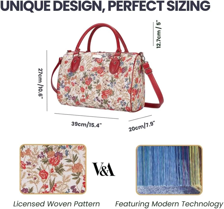 Signare Tapestry Duffle Bag Overnight Bags Weekend Bag for Women with Flower Meadow Design (TRAV-FLMD)
