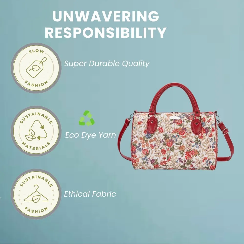 Signare Tapestry Duffle Bag Overnight Bags Weekend Bag for Women with Flower Meadow Design (TRAV-FLMD)