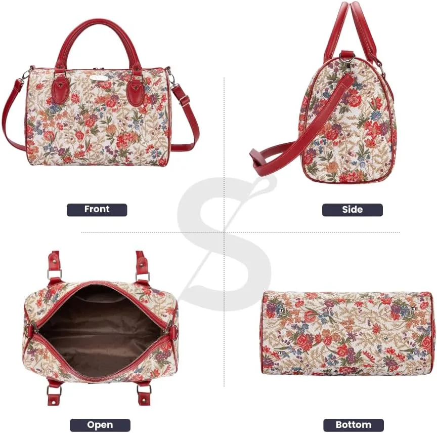 Signare Tapestry Duffle Bag Overnight Bags Weekend Bag for Women with Flower Meadow Design (TRAV-FLMD)