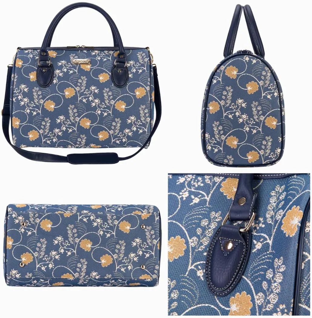 Signare Tapestry Duffle Bag Overnight Bags Weekend Bag for Women with Jane Austen Blue Design (TRAV-AUST)