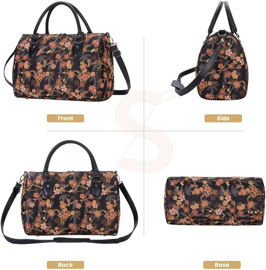 Signare Tapestry Duffle Bag Overnight Bags Weekend Bag for Women with Japanese Style Ume Sakura Design (TRAV-SAKURA)