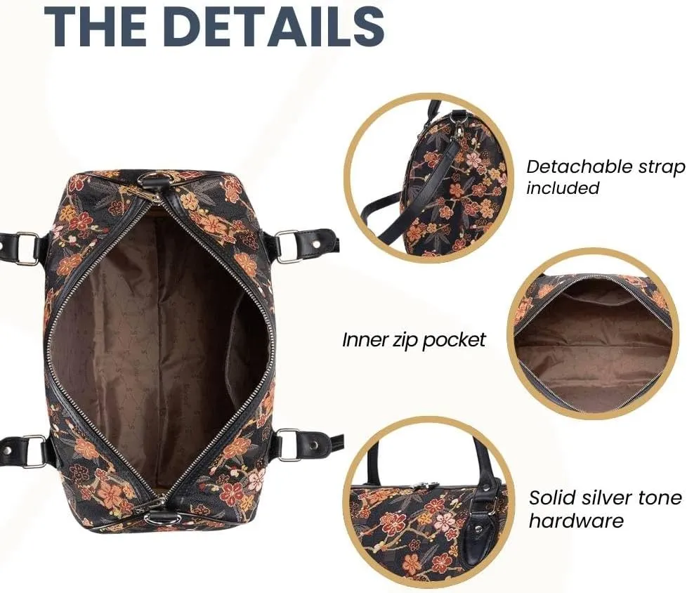 Signare Tapestry Duffle Bag Overnight Bags Weekend Bag for Women with Japanese Style Ume Sakura Design (TRAV-SAKURA)