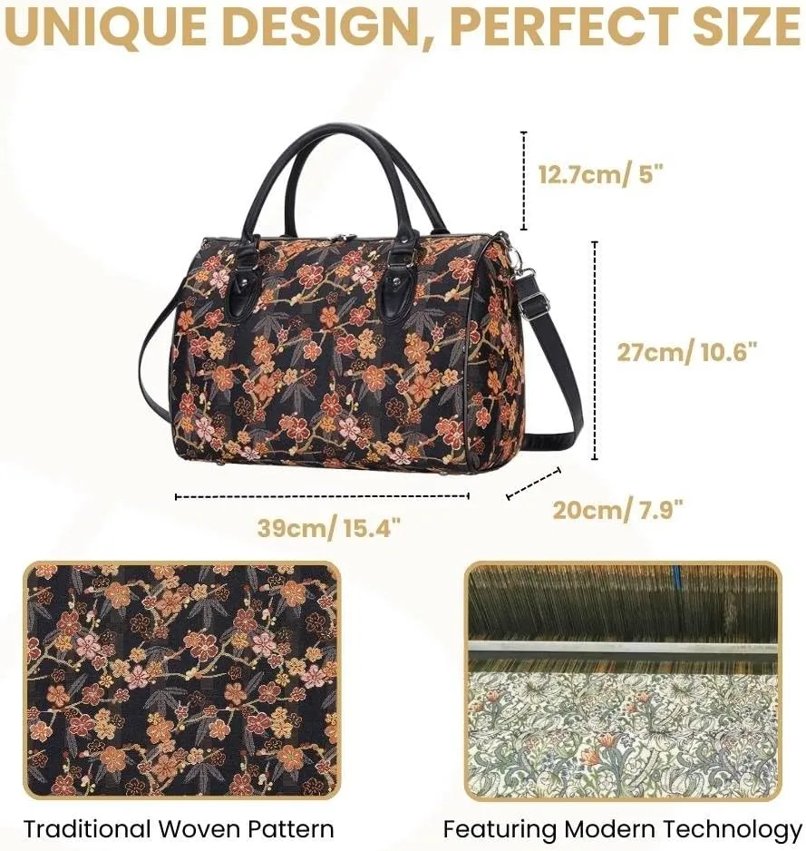 Signare Tapestry Duffle Bag Overnight Bags Weekend Bag for Women with Japanese Style Ume Sakura Design (TRAV-SAKURA)