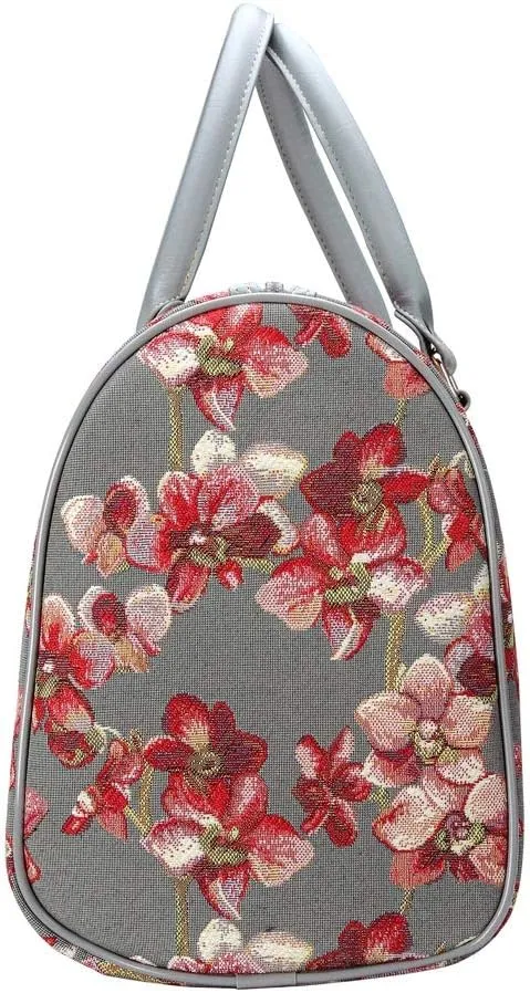 Signare Tapestry Duffle Bag Overnight Bags Weekend Bag for Women with Orchid Grey and Red Design (TRAV-ORC)