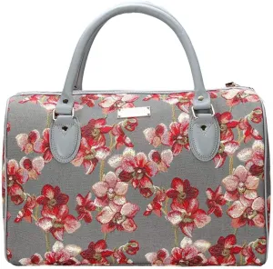 Signare Tapestry Duffle Bag Overnight Bags Weekend Bag for Women with Orchid Grey and Red Design (TRAV-ORC)