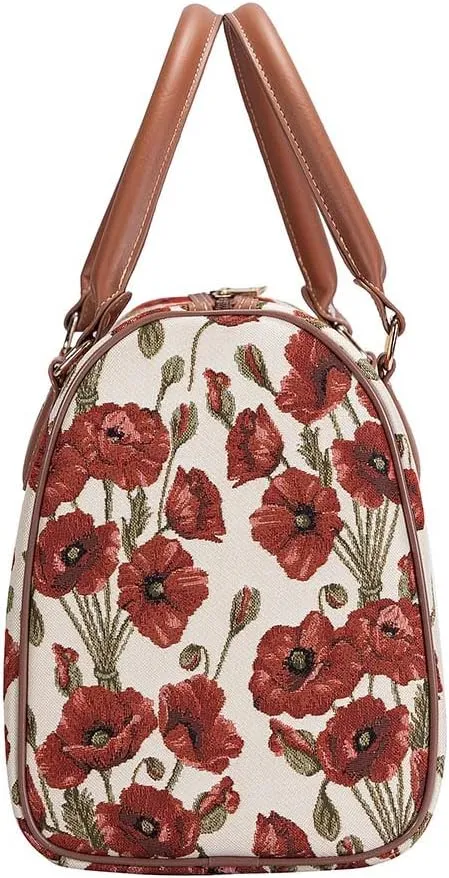 Signare Tapestry Duffle Bag Overnight Bags Weekend Bag for Women with Poppy Flower Design (TRAV-POP)