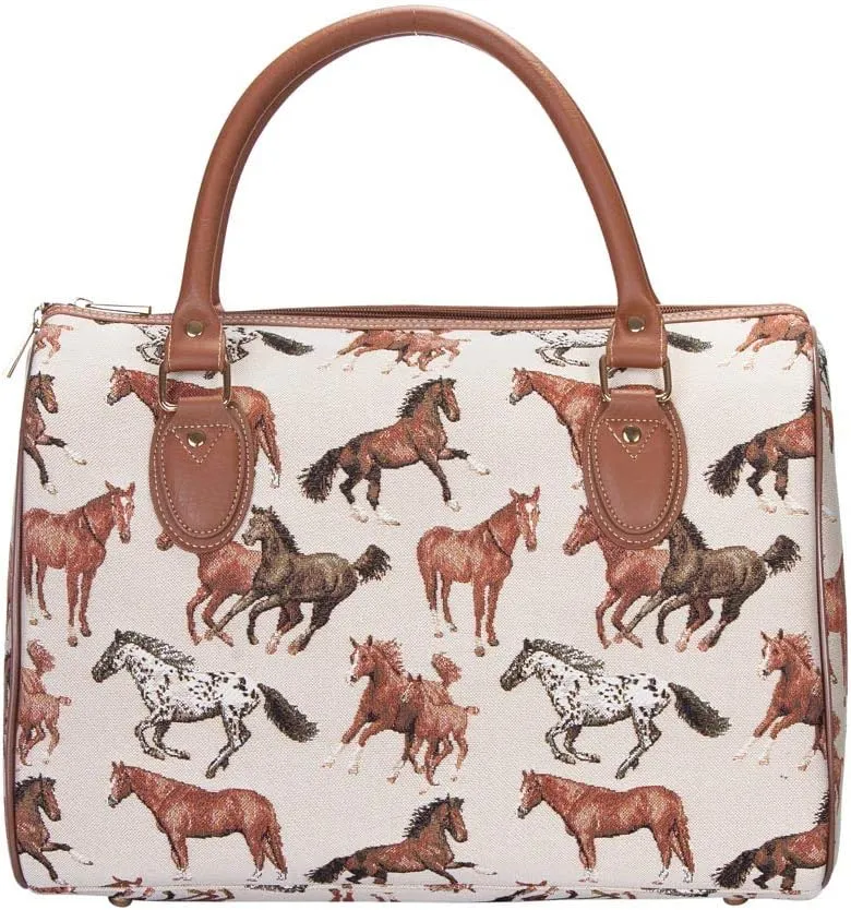 Signare Tapestry Duffle Bag Overnight Bags Weekend Bag for Women with Running Horse Design (TRAV-RHOR)