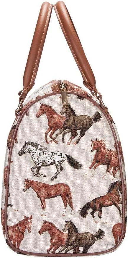Signare Tapestry Duffle Bag Overnight Bags Weekend Bag for Women with Running Horse Design (TRAV-RHOR)