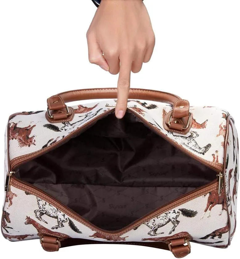 Signare Tapestry Duffle Bag Overnight Bags Weekend Bag for Women with Running Horse Design (TRAV-RHOR)