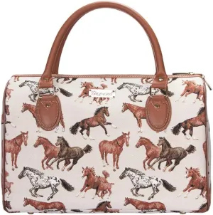 Signare Tapestry Duffle Bag Overnight Bags Weekend Bag for Women with Running Horse Design (TRAV-RHOR)