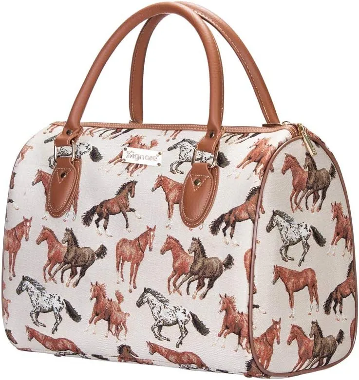 Signare Tapestry Duffle Bag Overnight Bags Weekend Bag for Women with Running Horse Design (TRAV-RHOR)