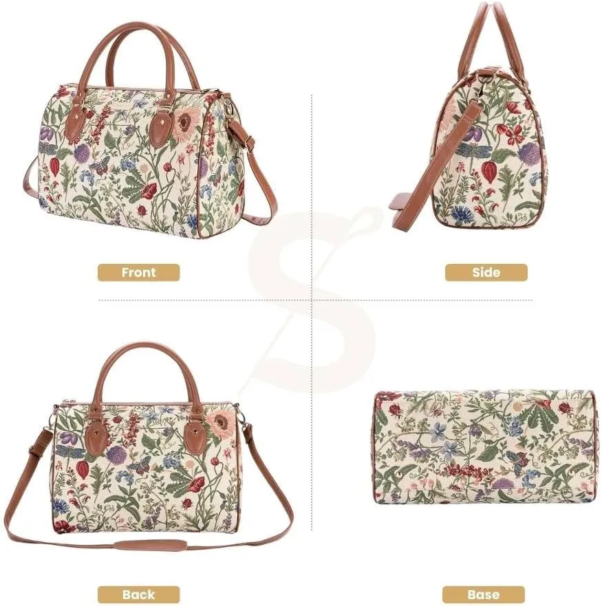 Signare Tapestry Duffle Bag Overnight Bags Weekend Bag for Women with Sunflower Poppy Butterfly Dragonfly Design (TRAV-MGD)