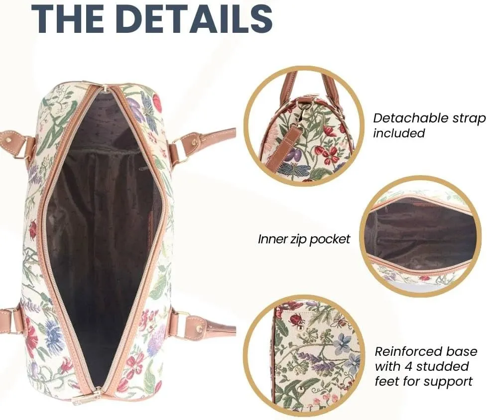 Signare Tapestry Duffle Bag Overnight Bags Weekend Bag for Women with Sunflower Poppy Butterfly Dragonfly Design (TRAV-MGD)