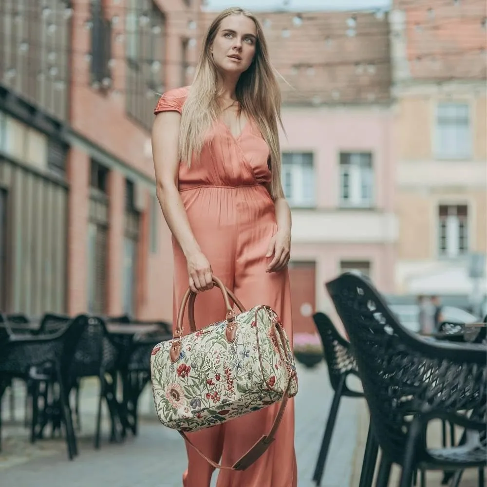 Signare Tapestry Duffle Bag Overnight Bags Weekend Bag for Women with Sunflower Poppy Butterfly Dragonfly Design (TRAV-MGD)