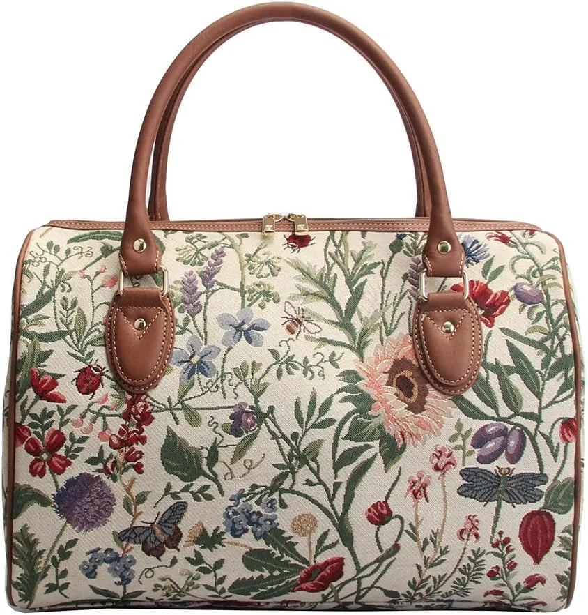 Signare Tapestry Duffle Bag Overnight Bags Weekend Bag for Women with Sunflower Poppy Butterfly Dragonfly Design (TRAV-MGD)