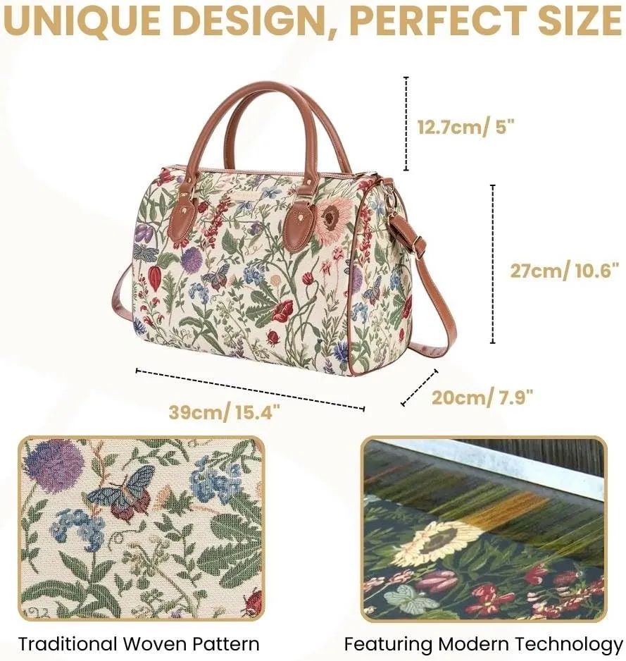 Signare Tapestry Duffle Bag Overnight Bags Weekend Bag for Women with Sunflower Poppy Butterfly Dragonfly Design (TRAV-MGD)