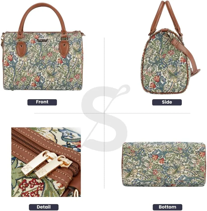 Signare Tapestry Duffle Bag Overnight Bags Weekend Bag for Women with William Morris Golden Lily Design (TRAV-GLILY)