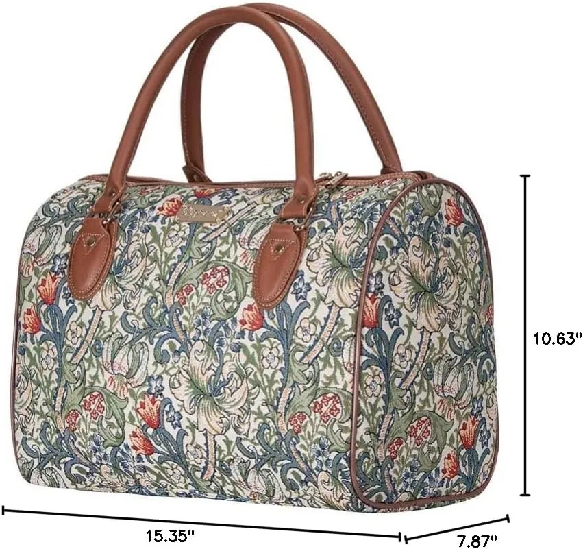 Signare Tapestry Duffle Bag Overnight Bags Weekend Bag for Women with William Morris Golden Lily Design (TRAV-GLILY)