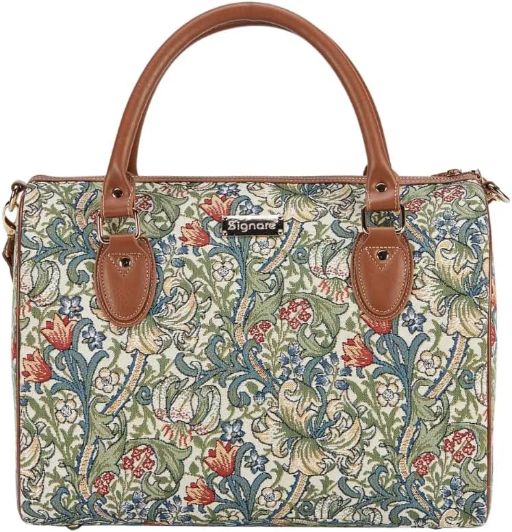 Signare Tapestry Duffle Bag Overnight Bags Weekend Bag for Women with William Morris Golden Lily Design (TRAV-GLILY)