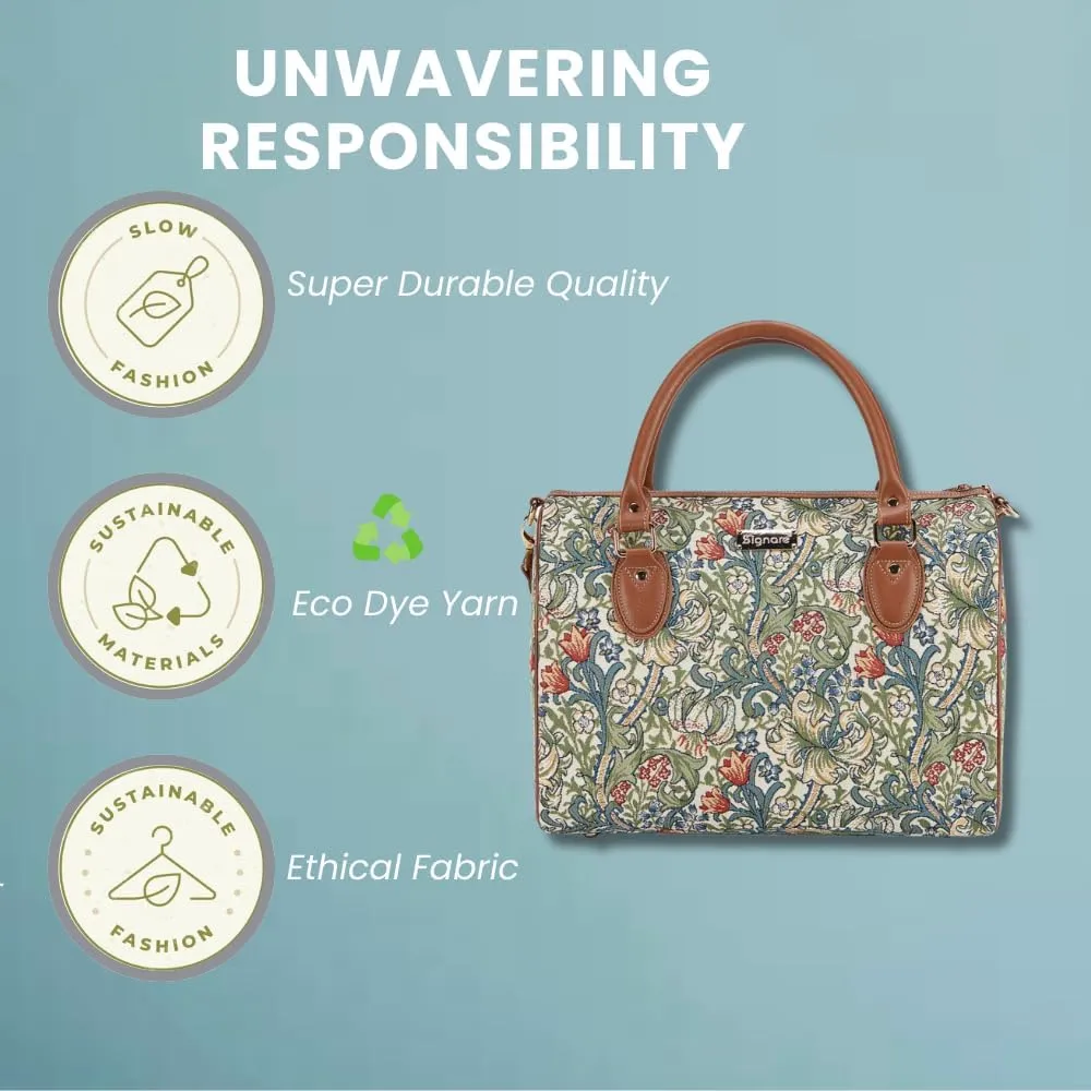 Signare Tapestry Duffle Bag Overnight Bags Weekend Bag for Women with William Morris Golden Lily Design (TRAV-GLILY)