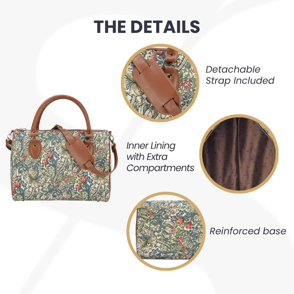 Signare Tapestry Duffle Bag Overnight Bags Weekend Bag for Women with William Morris Golden Lily Design (TRAV-GLILY)