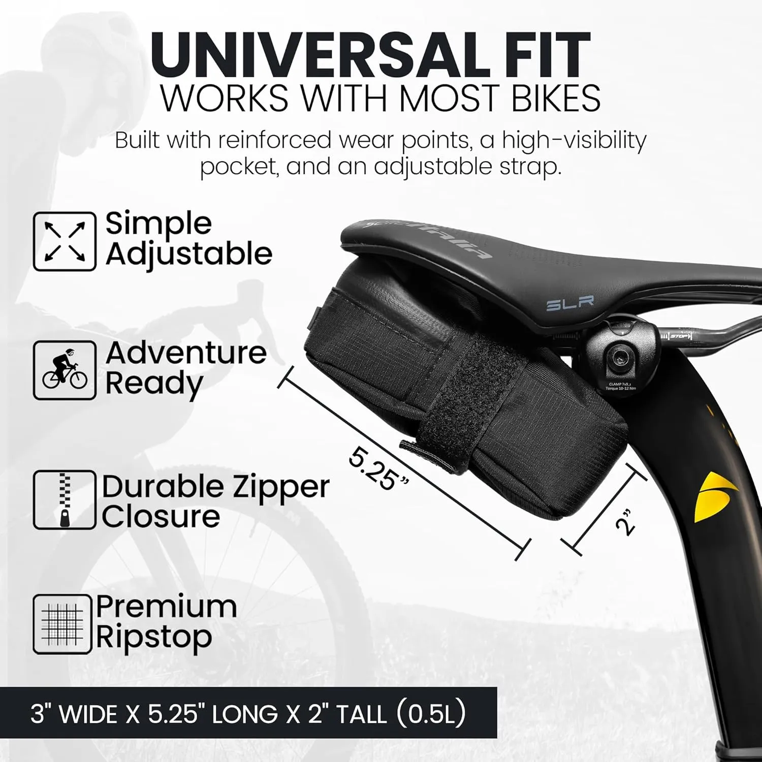 Signature Bike Saddle Bag – Midnight Black | Premium Ripstop Material, Waterproof Zipper & Internal Pocket | Durable, Lightweight Bike Seat Bag for Secure Gear Storage