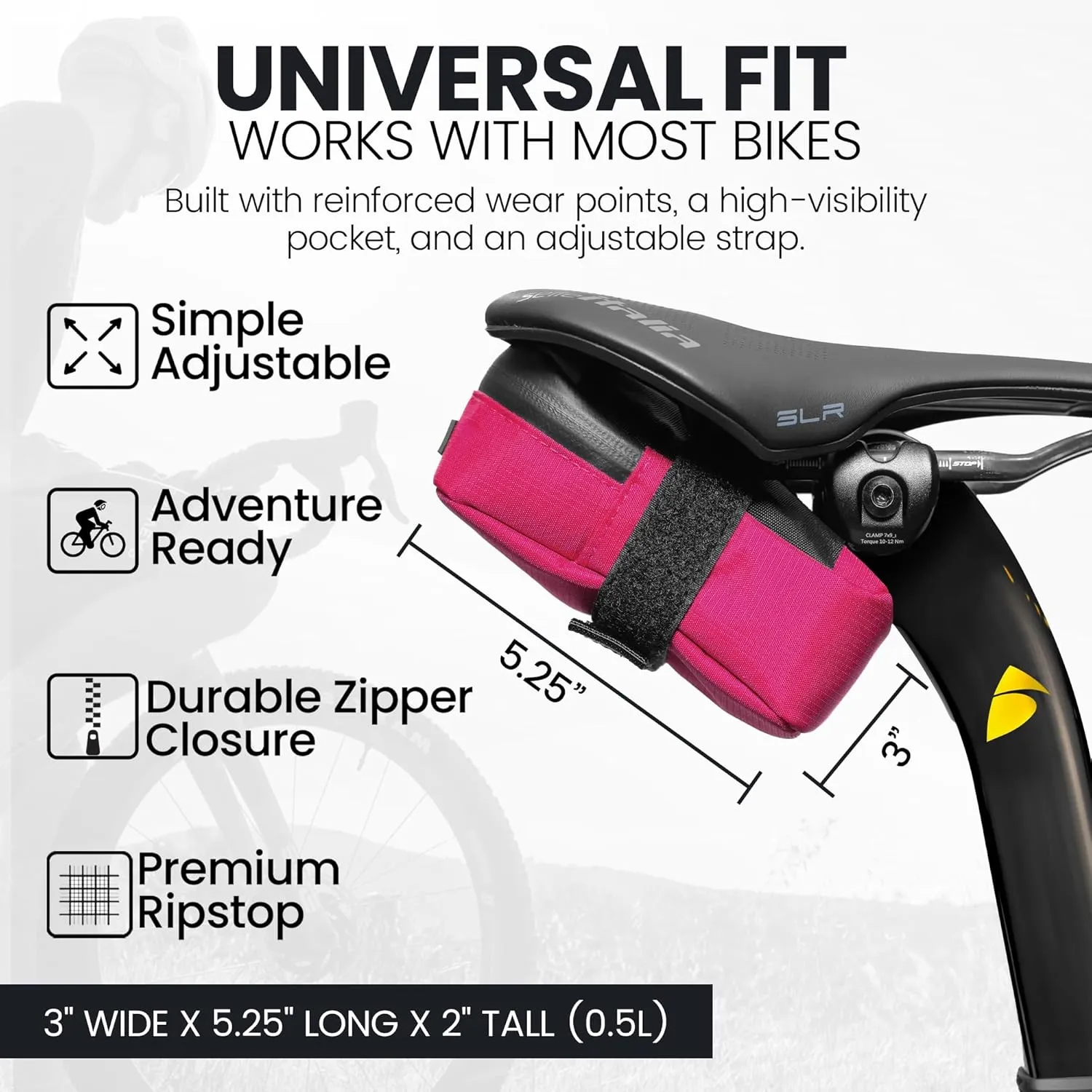Signature Bike Saddle Bag – Passion Pink | Premium Ripstop Material, Waterproof Zipper & Internal Pocket | Durable, Lightweight Bike Seat Bag for Secure Gear Storage