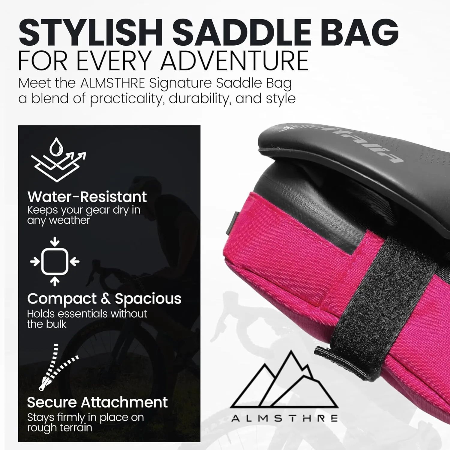 Signature Bike Saddle Bag – Passion Pink | Premium Ripstop Material, Waterproof Zipper & Internal Pocket | Durable, Lightweight Bike Seat Bag for Secure Gear Storage