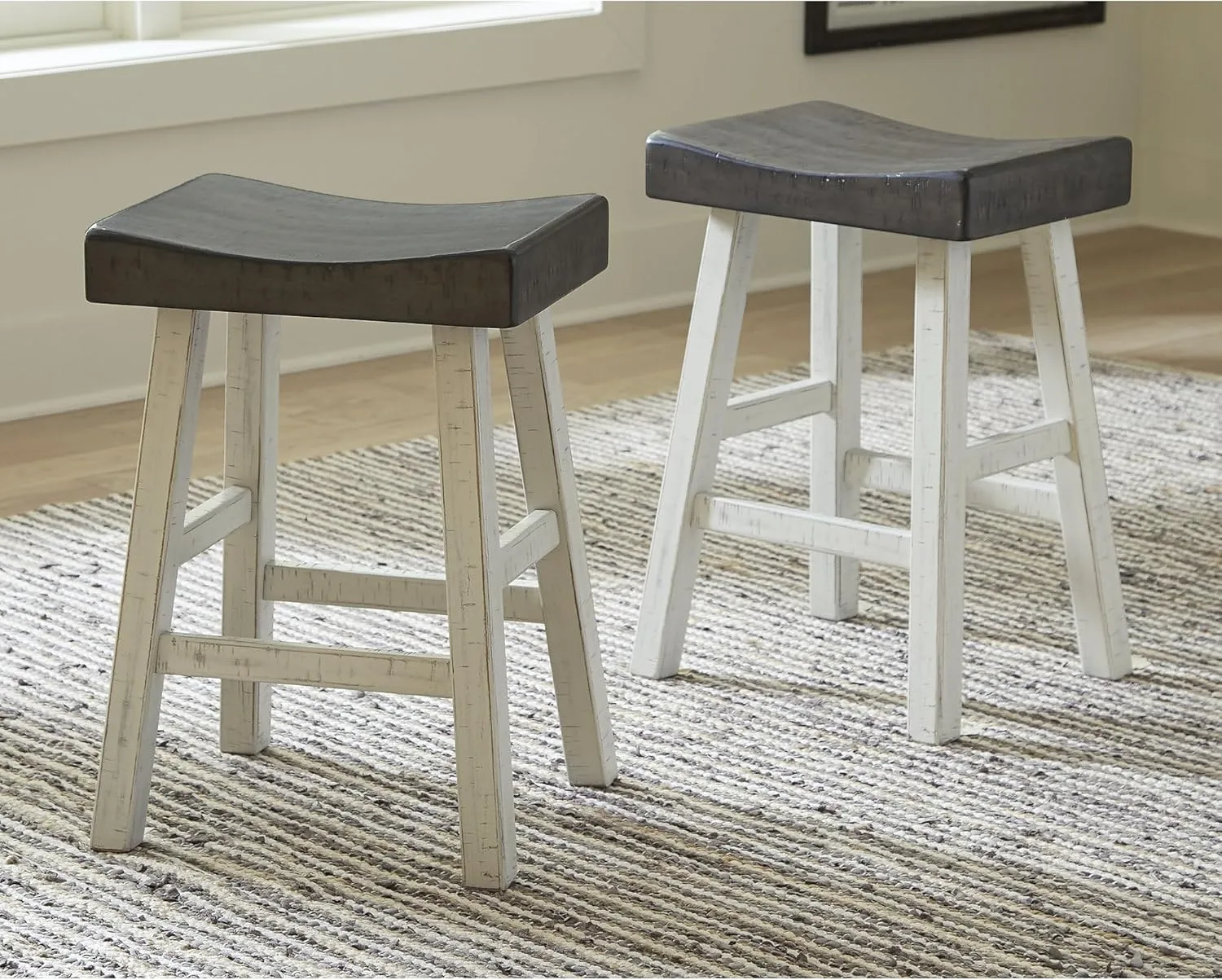 Signature Design by Ashley Glosco Casual 25" Counter Height Barstool, Antique White & Light Brown