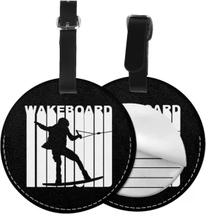 Silhouette Wakeboard Round Leather Luggage Tags for Travel Bags Backpacks Handbags,3.7in