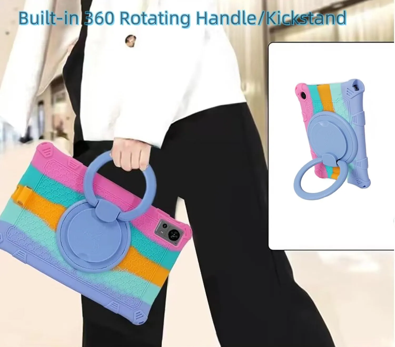 Silicone Tablet Case with 360 Rotating Kickstand Handle/Shoulder Strap Cute Cover Compatible with ALLDOCUBE iPlay 50 Mini Pro NFE 8.4 Inch Multi-Color Pink