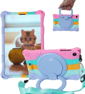 Silicone Tablet Case with 360 Rotating Kickstand Handle/Shoulder Strap Cute Cover Compatible with ALLDOCUBE iPlay 50 Mini Pro NFE 8.4 Inch Multi-Color Pink