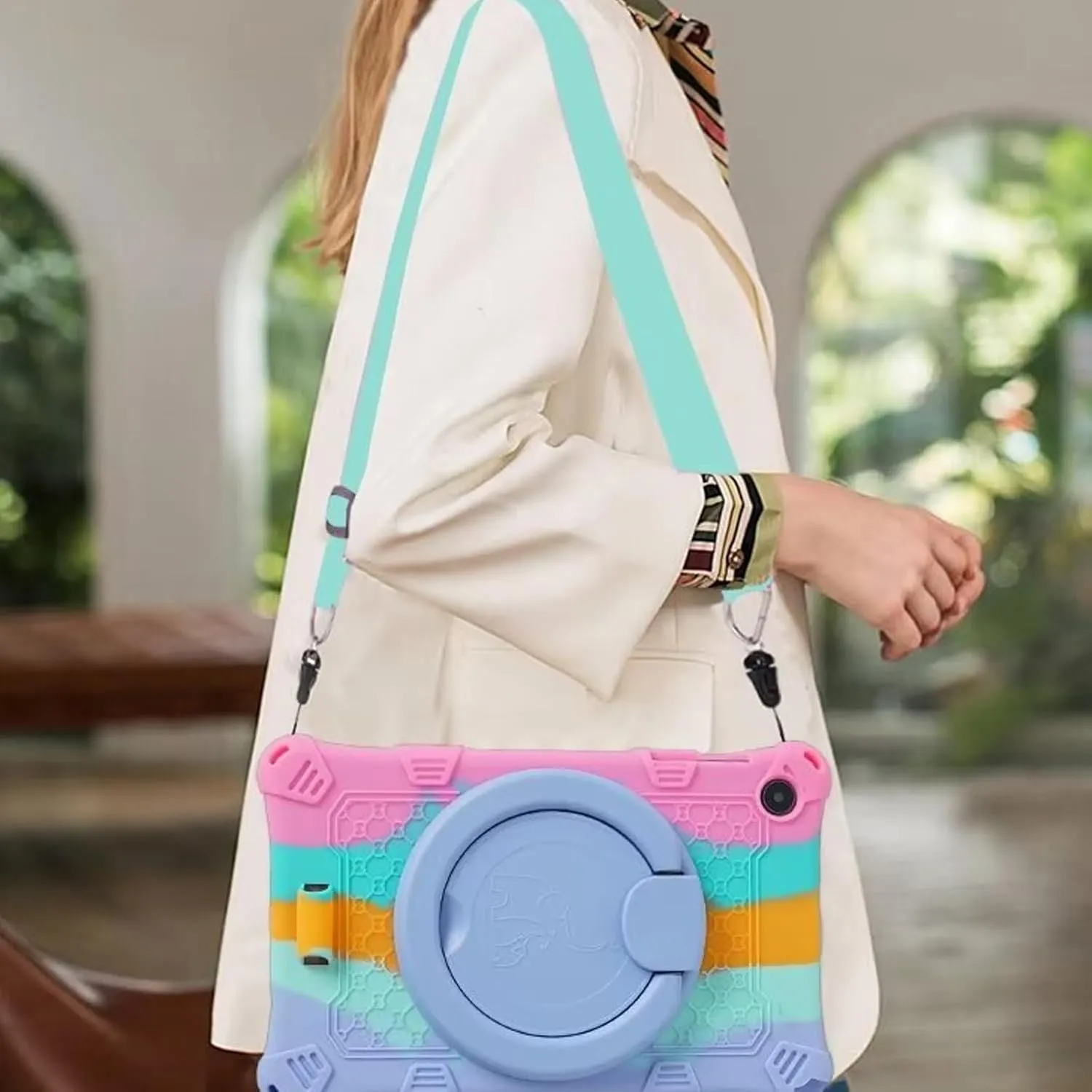 Silicone Tablet Case with 360 Rotating Kickstand Handle/Shoulder Strap Cute Cover Compatible with ALLDOCUBE iPlay 50 Mini Pro NFE 8.4 Inch Multi-Color Pink
