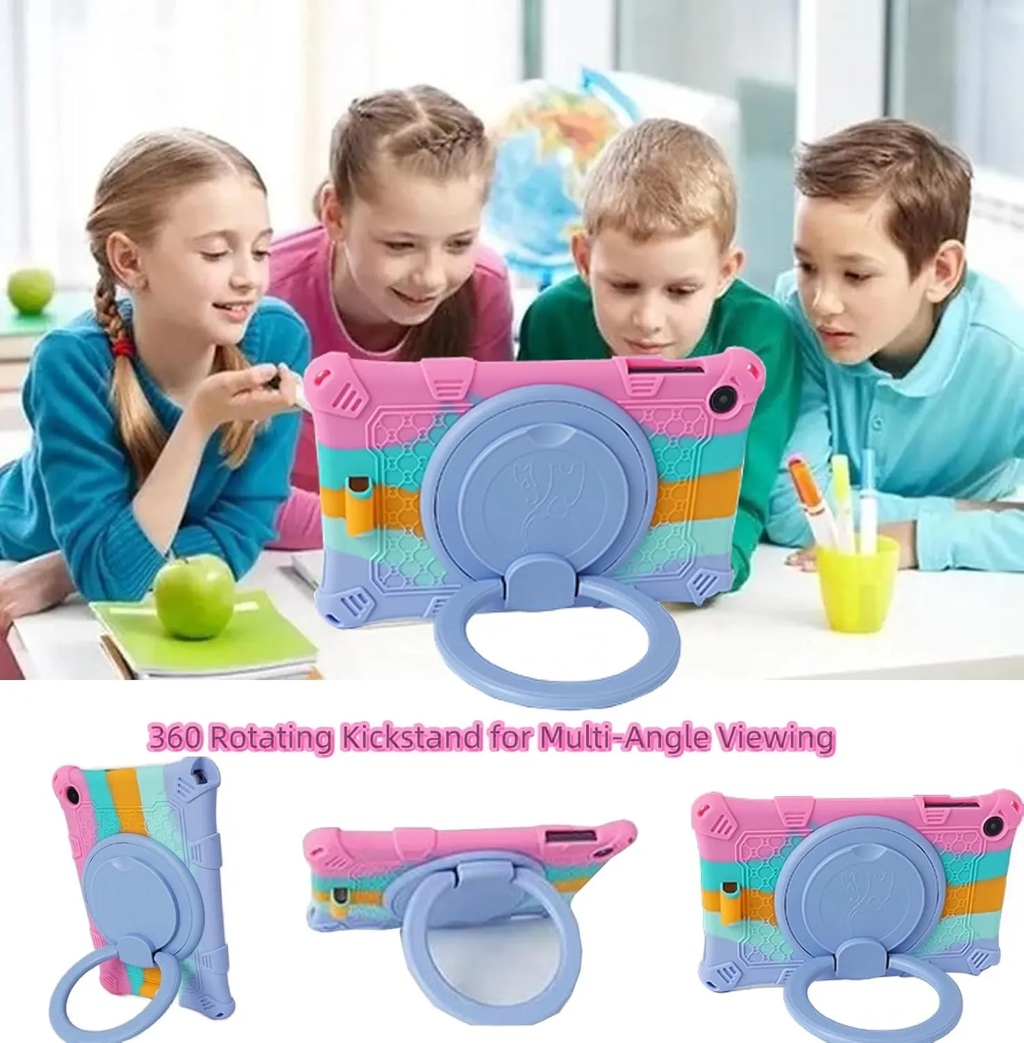 Silicone Tablet Case with 360 Rotating Kickstand Handle/Shoulder Strap Cute Cover Compatible with ALLDOCUBE iPlay 50 Mini Pro NFE 8.4 Inch Multi-Color Pink