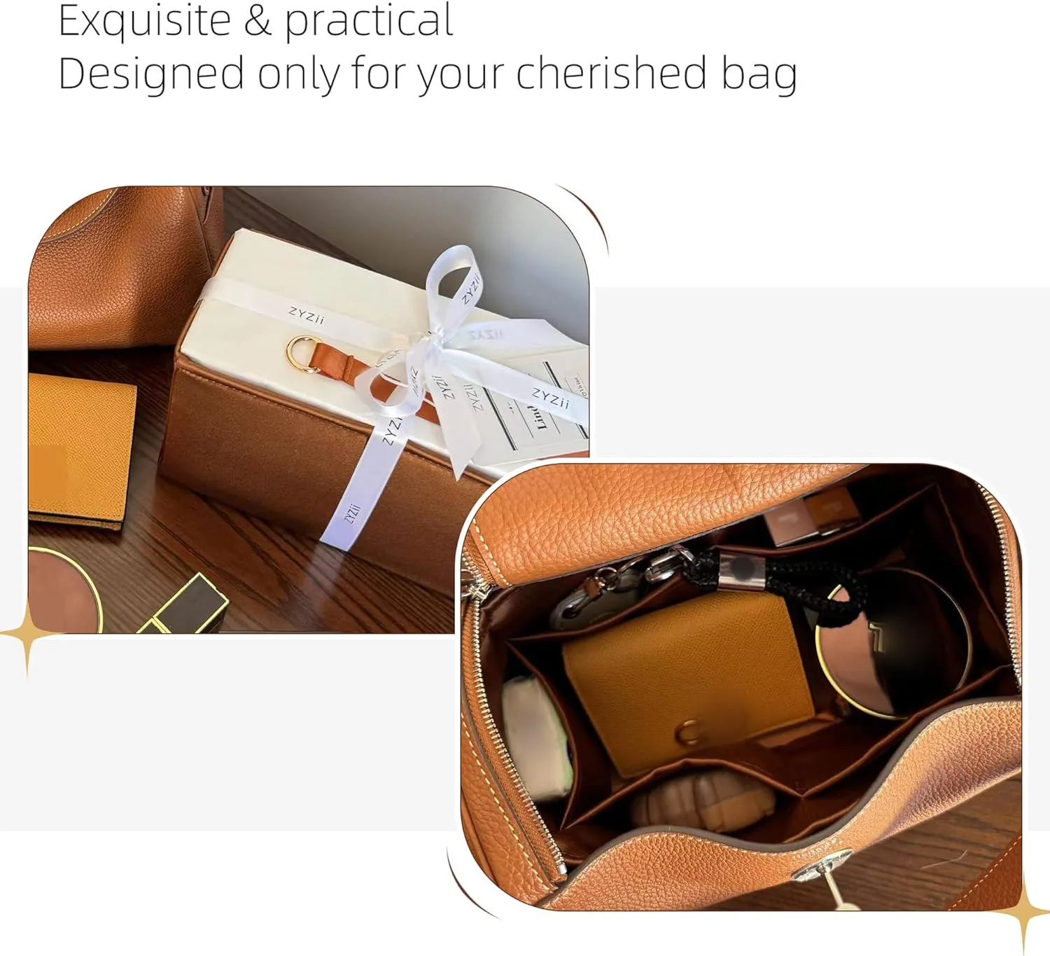 Silk Organizer for Lindy Mini/26/30/34,Soft and Gentle Touch Insert,Maintain Bag Natural Shape,Lightweight Inner Bag（Gold,Lindy 26）