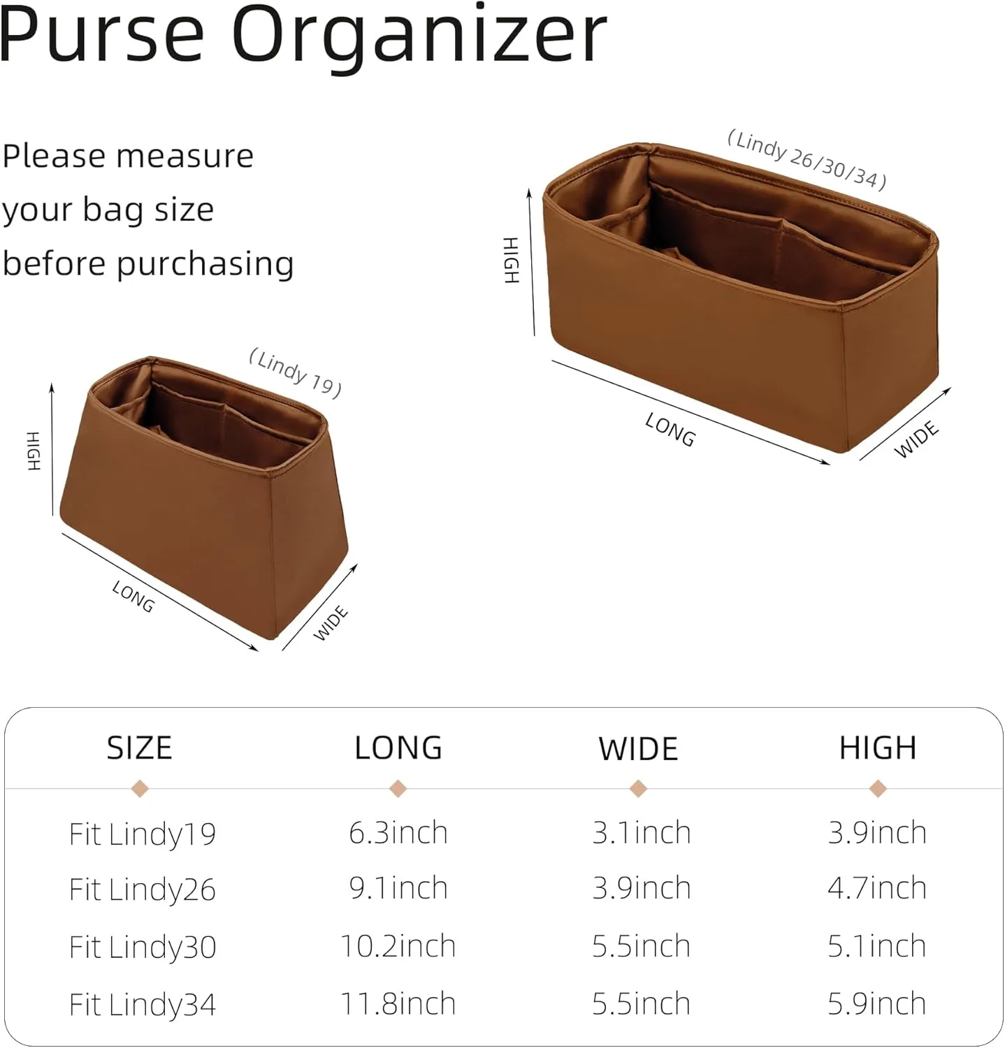 Silk Organizer for Lindy Mini/26/30/34,Soft and Gentle Touch Insert,Maintain Bag Natural Shape,Lightweight Inner Bag（Gold,Lindy 26）