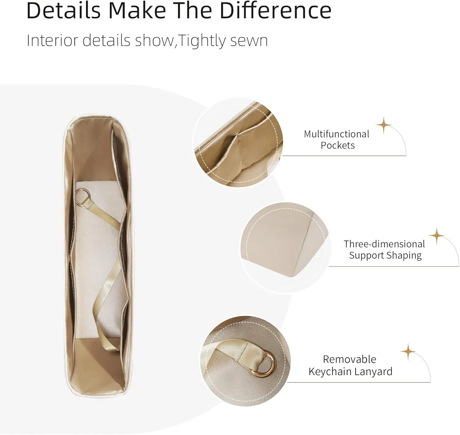 Silk Purse Organizer for Anjou Mini/PM/GM,Insert Bag in Bag,Luxury Handbag Tote Lining Bag Shapers(Mini,Champagne)