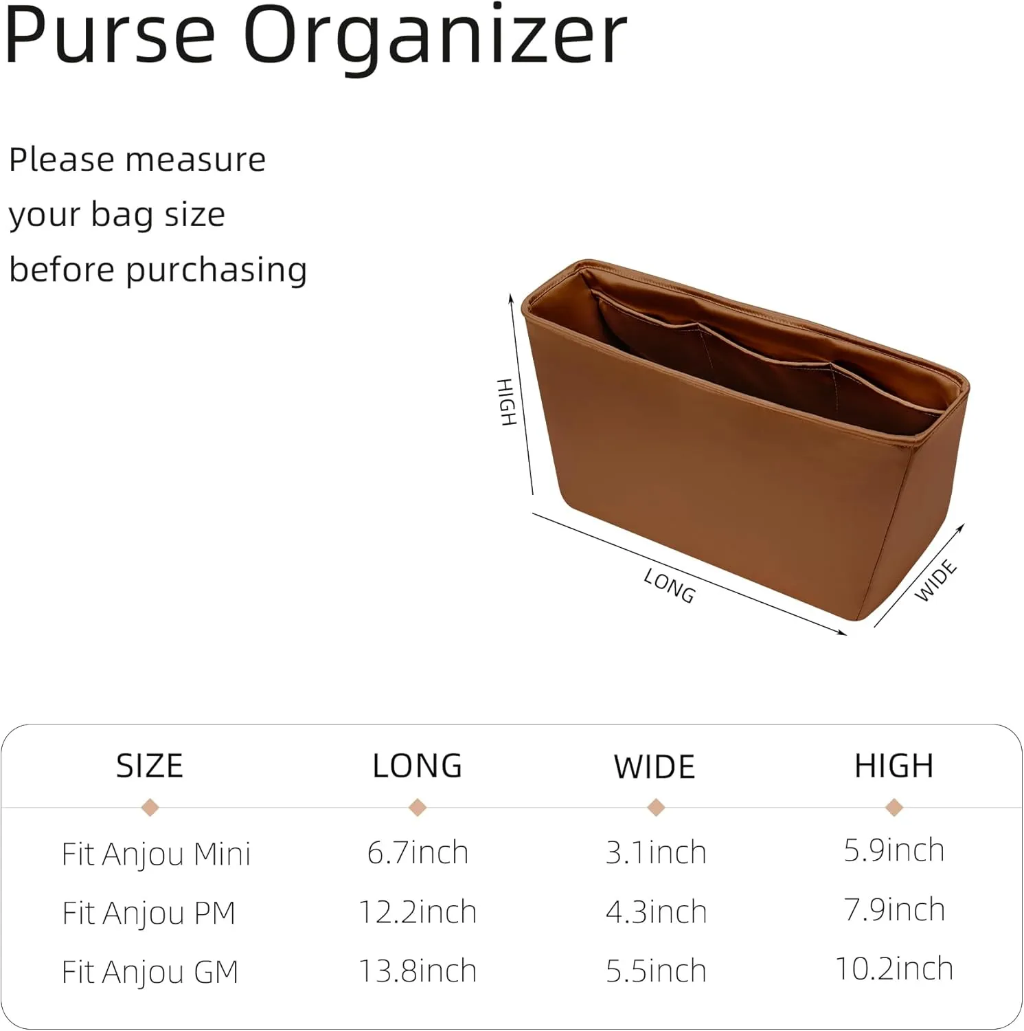 Silk Purse Organizer for Anjou Mini/PM/GM,Insert Bag in Bag,Luxury Handbag Tote Lining Bag Shapers(PM,Gold)