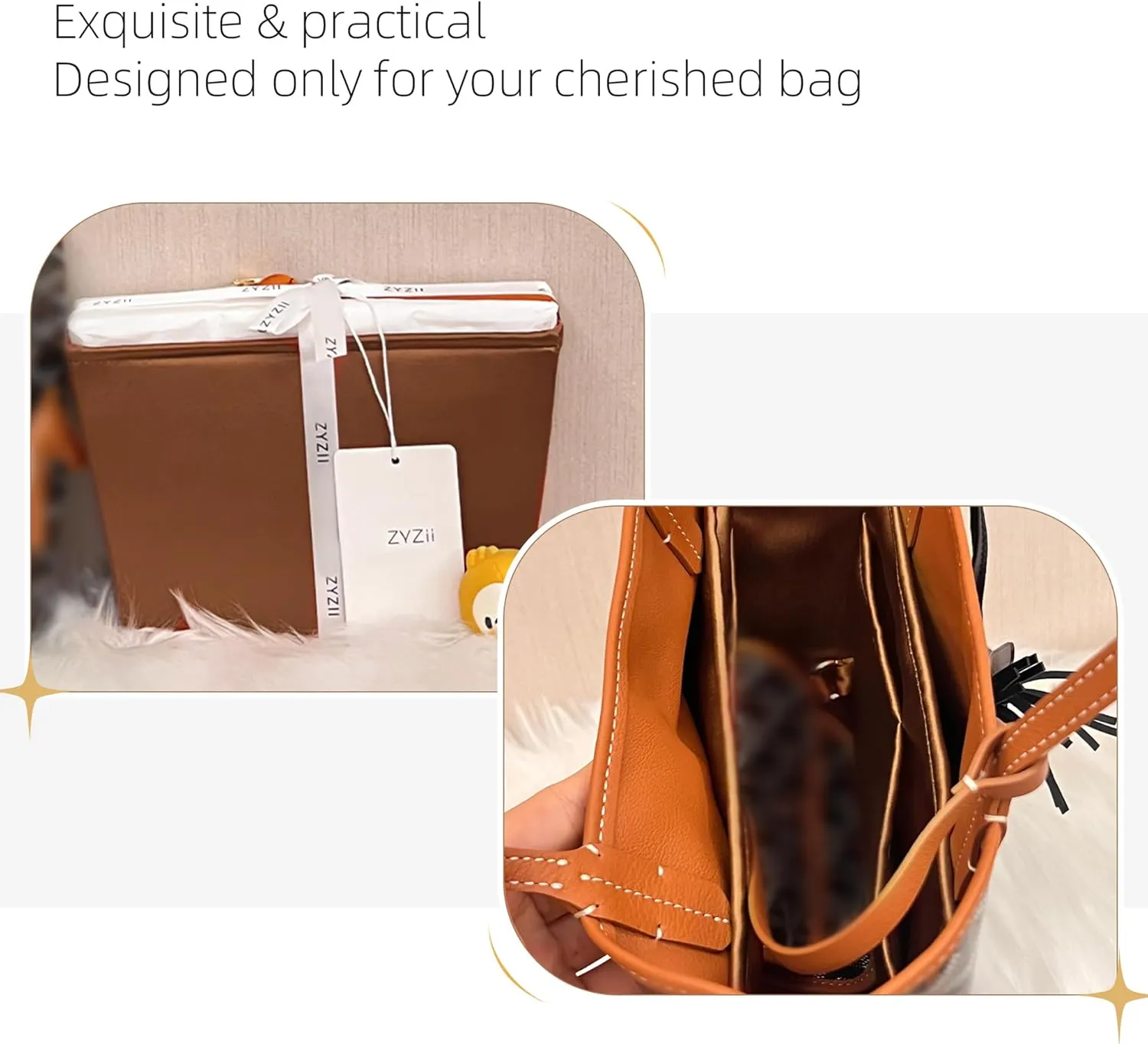 Silk Purse Organizer for Anjou Mini/PM/GM,Insert Bag in Bag,Luxury Handbag Tote Lining Bag Shapers(PM,Gold)