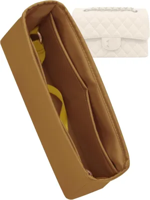 Silk Purse Organizer for Chanel Classic Flap Square/Mini/Small/Medium/Jumbo/Maxi,Insert Bag in Bag,Luxury Handbag Tote Lining Bag Shapers(CF Mini 20,Biscuit)