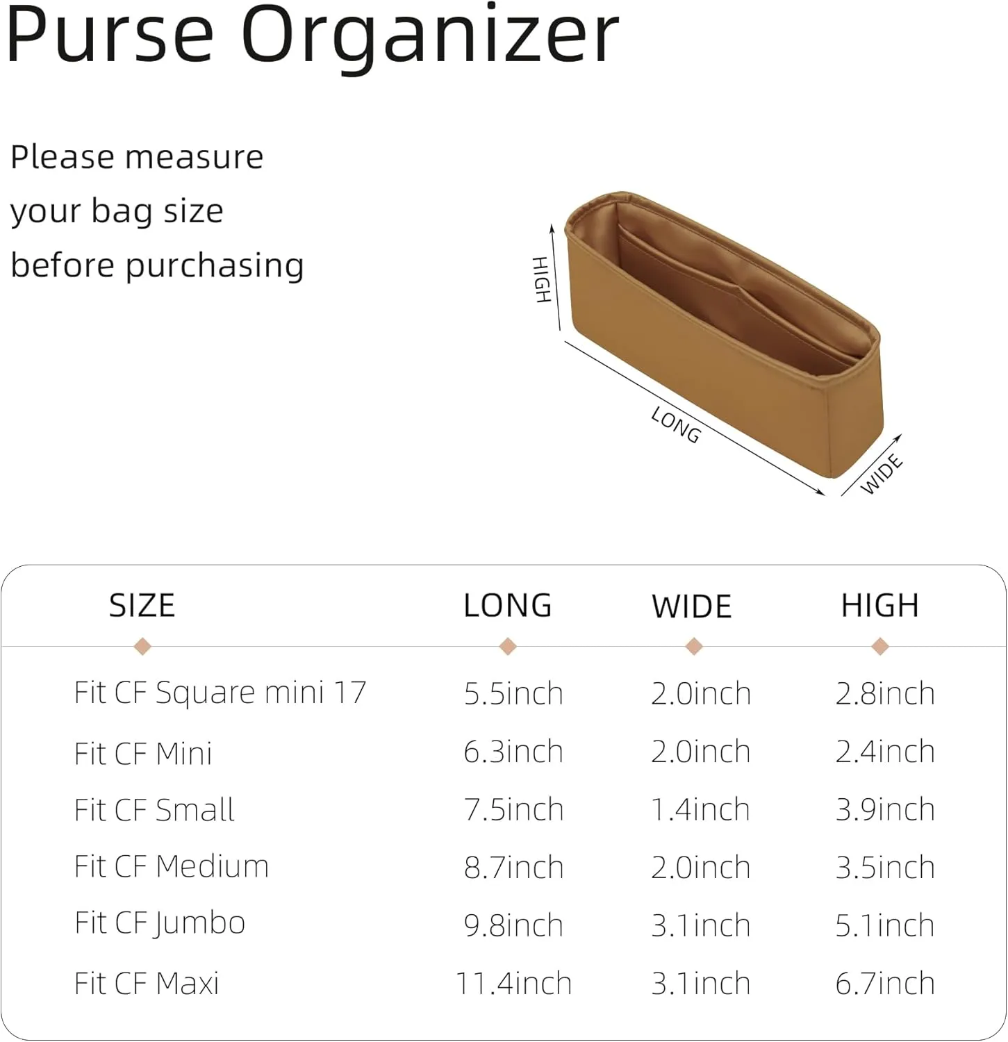 Silk Purse Organizer for Chanel Classic Flap Square/Mini/Small/Medium/Jumbo/Maxi,Insert Bag in Bag,Luxury Handbag Tote Lining Bag Shapers(CF Mini 20,Biscuit)