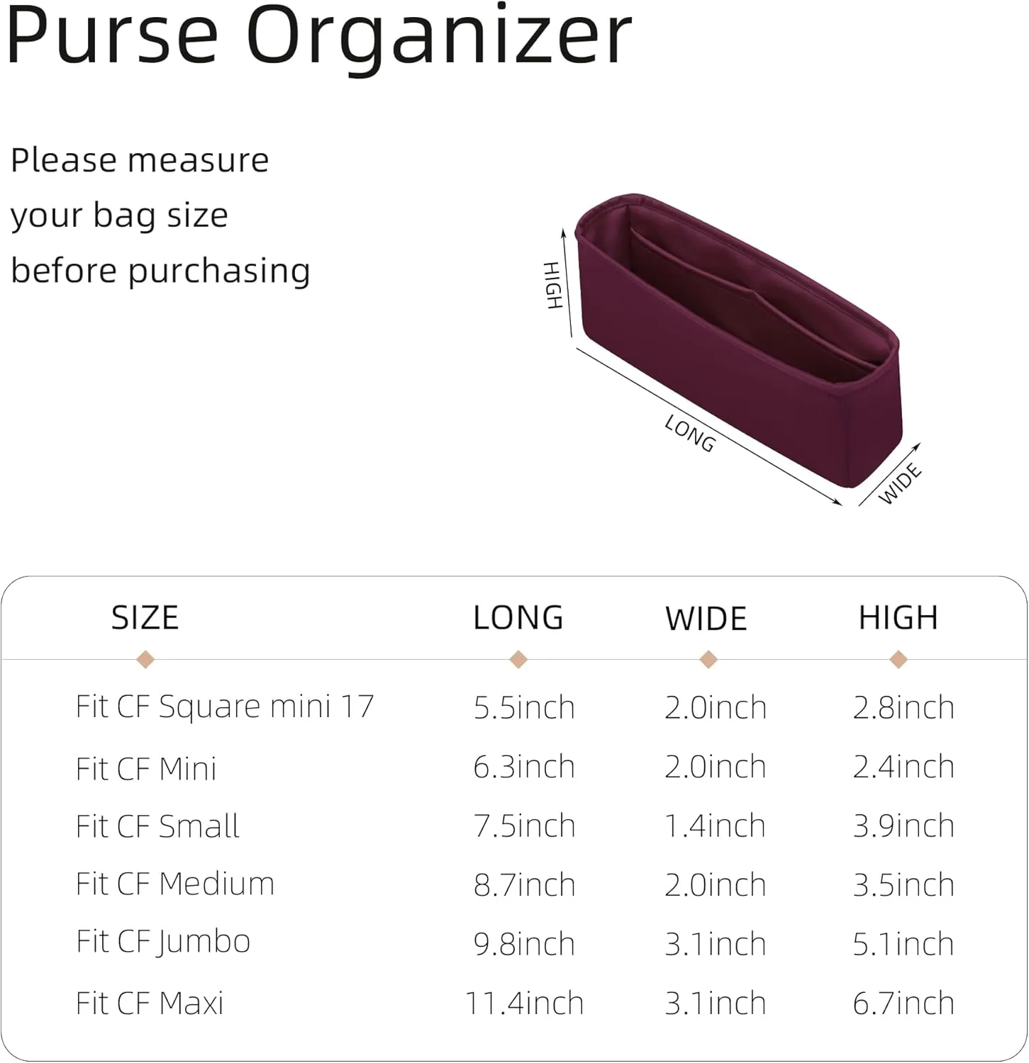 Silk Purse Organizer for Chanel Classic Flap Square/Mini/Small/Medium/Jumbo/Maxi,Insert Bag in Bag,Luxury Handbag Tote Lining Bag Shapers(CF Mini 20,Fuchsia)