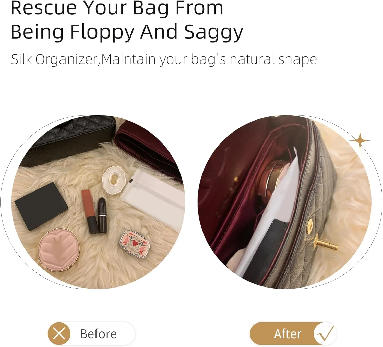 Silk Purse Organizer for Chanel Classic Flap Square/Mini/Small/Medium/Jumbo/Maxi,Insert Bag in Bag,Luxury Handbag Tote Lining Bag Shapers(CF Mini 20,Fuchsia)