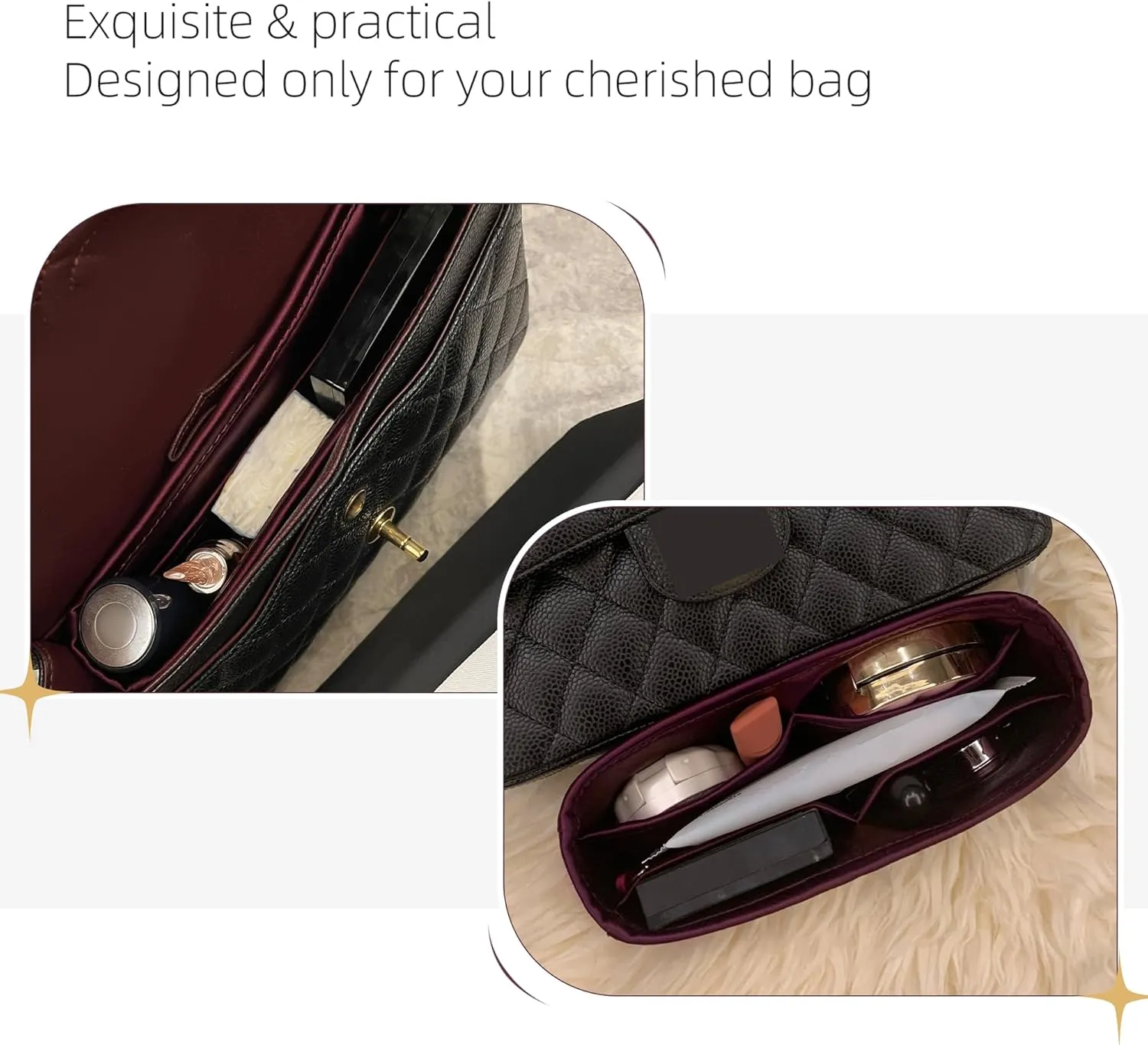 Silk Purse Organizer for Chanel Classic Flap Square/Mini/Small/Medium/Jumbo/Maxi,Insert Bag in Bag,Luxury Handbag Tote Lining Bag Shapers(CF Mini 20,Fuchsia)