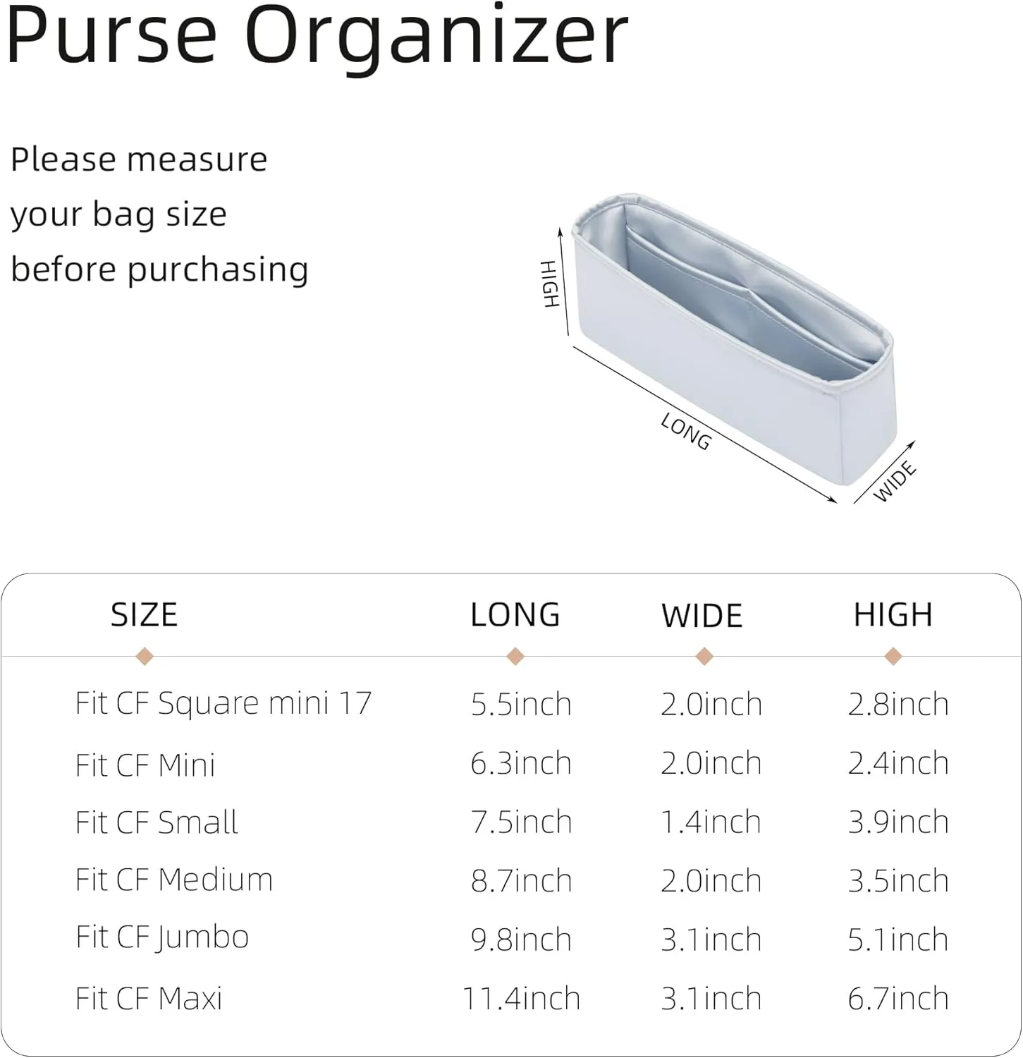Silk Purse Organizer for Chanel Classic Flap Square/Mini/Small/Medium/Jumbo/Maxi,Insert in Bag,Luxury Handbag Tote Lining Bag Shapers(CF Medium 25,Blue Pale)
