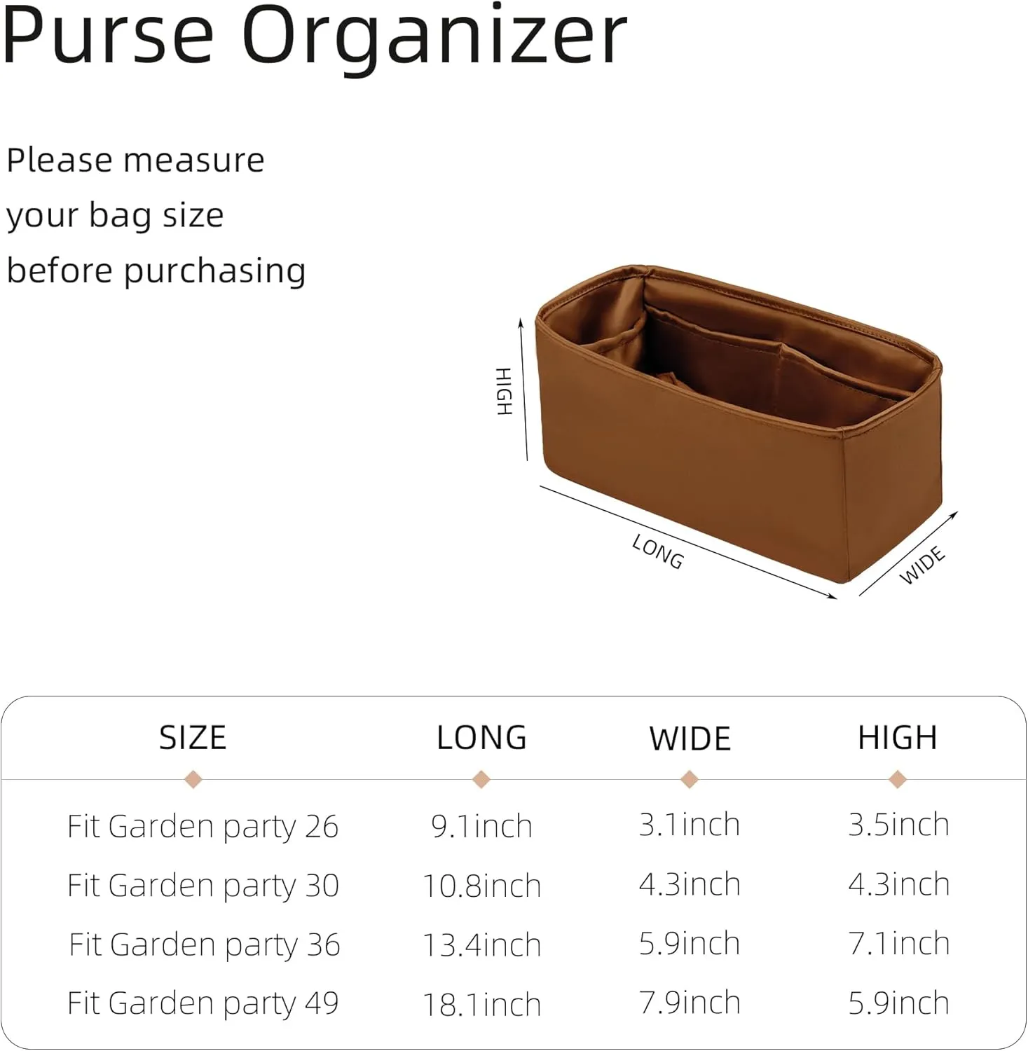 Silk Purse Organizer for Garden Party 26/30/36/49,Insert Bag in Bag,Luxury Handbag Tote Lining Bag Shapers（Gold,GP49）