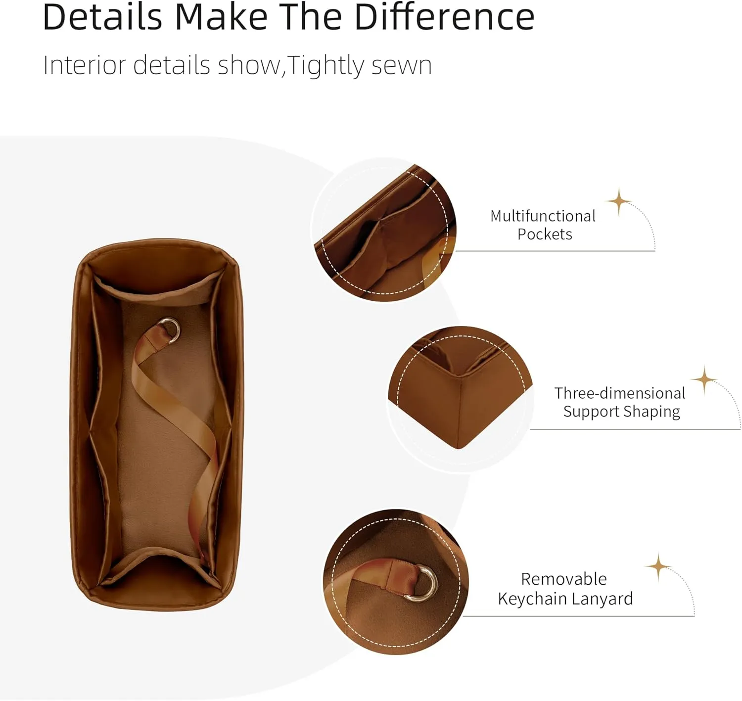 Silk Purse Organizer for Garden Party 26/30/36/49,Insert Bag in Bag,Luxury Handbag Tote Lining Bag Shapers（Gold,GP49）