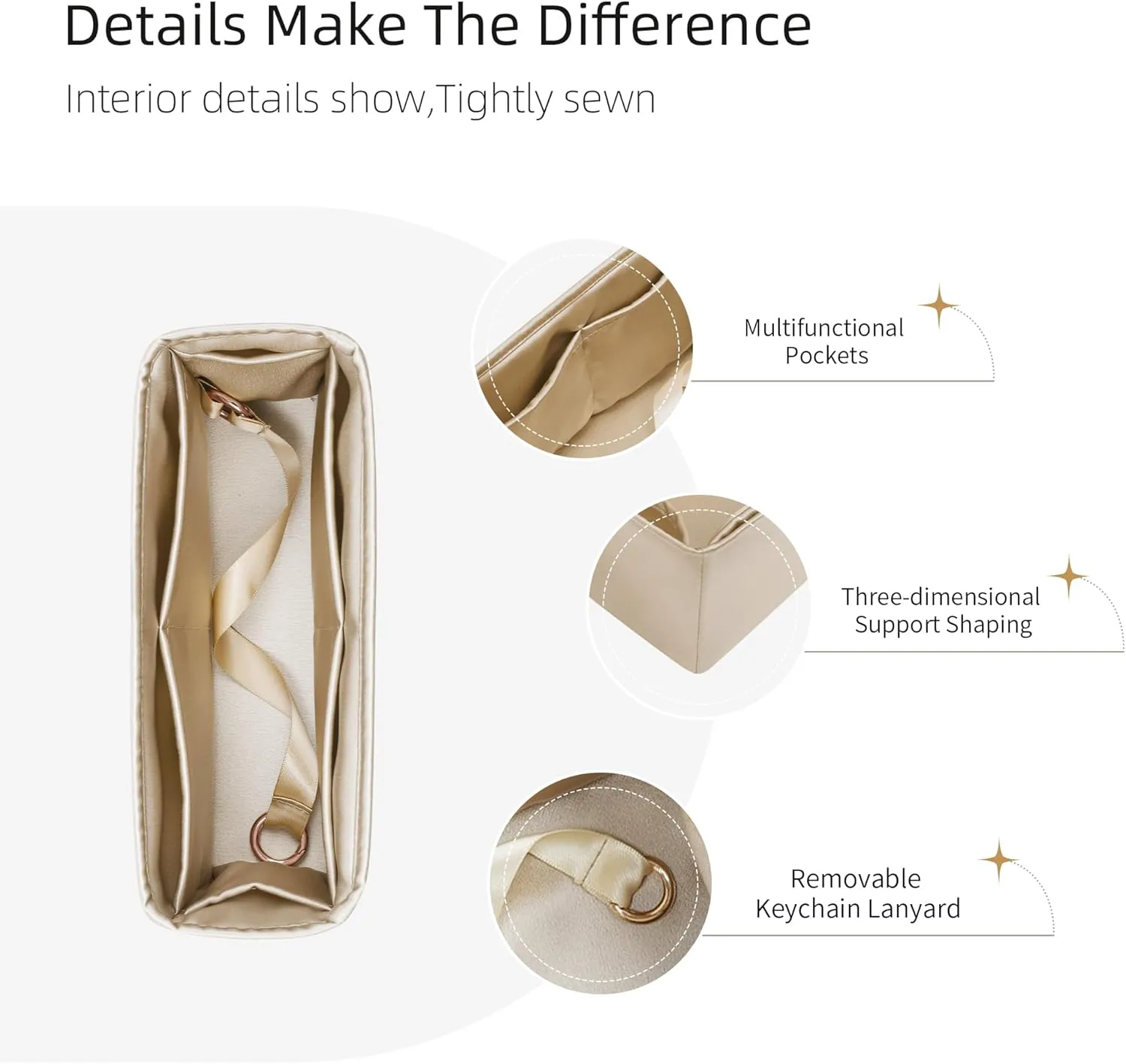 Silk Purse Organizer for Leboy Small/Medium/Large,Insert Bag in Bag,Luxury Handbag Tote Lining Bag Shapers(Leboy Small20,Champagne)